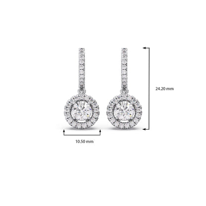 Halo Round Brilliant Drop Hoop Earrings