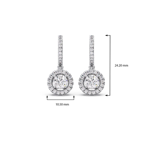Halo Round Brilliant Drop Hoop Earrings