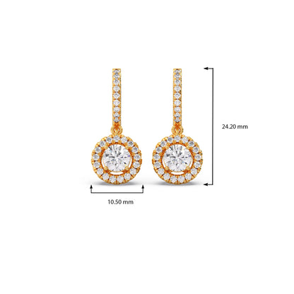 Halo Round Brilliant Drop Hoop Earrings