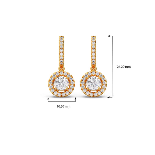 Halo Round Brilliant Drop Hoop Earrings