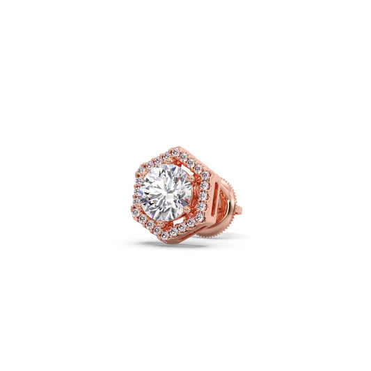Hexagon Halo Round Diamond Stud Earrings