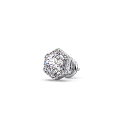 Hexagon Halo Round Diamond Stud Earrings