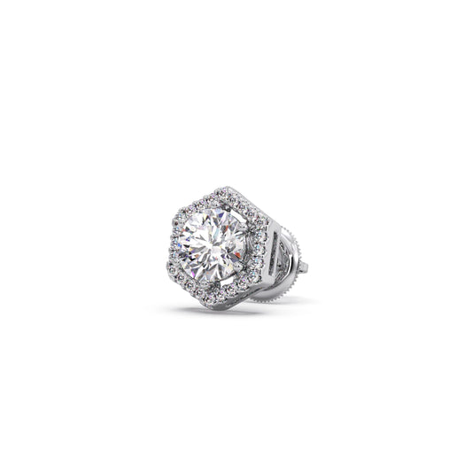Hexagon Halo Round Diamond Stud Earrings