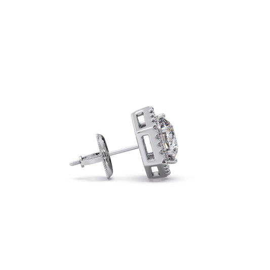 Hexagon Halo Round Diamond Stud Earrings