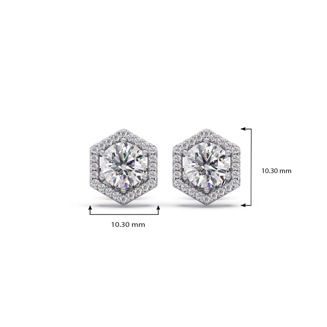 Hexagon Halo Round Diamond Stud Earrings