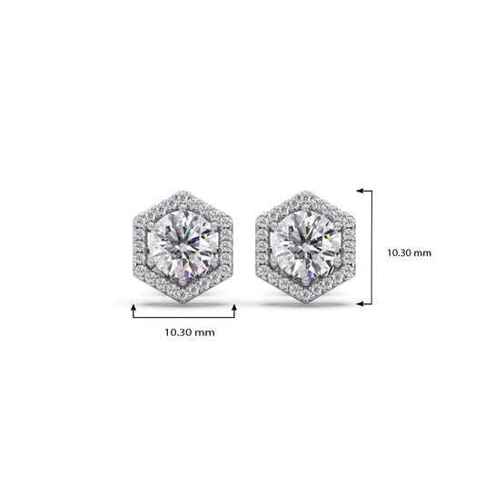 Hexagon Halo Round Diamond Stud Earrings