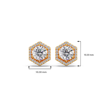 Hexagon Halo Round Diamond Stud Earrings