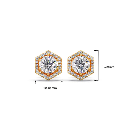 Hexagon Halo Round Diamond Stud Earrings