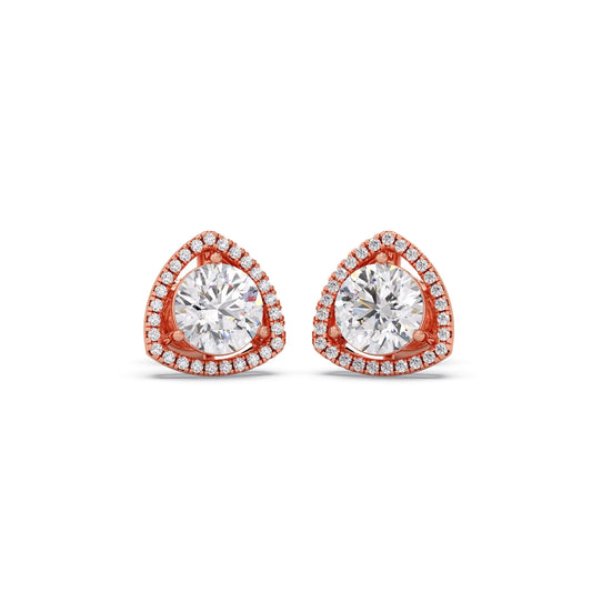 Trillion-Shape Halo Diamond Stud Earrings