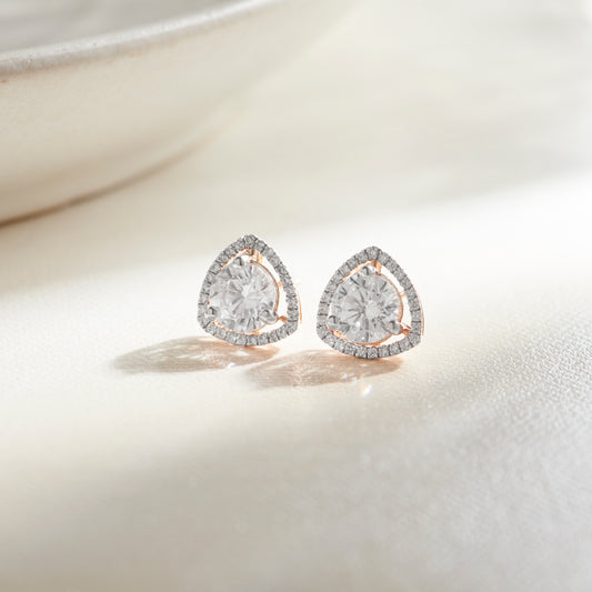 Trillion-Shape Halo Diamond Stud Earrings