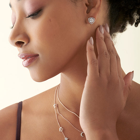Trillion-Shape Halo Diamond Stud Earrings