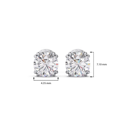 3 ct Classic Round Solitaire Diamond Stud Earrings
