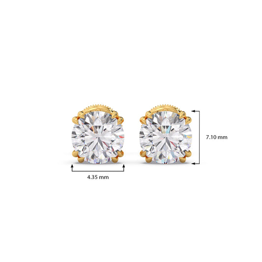 3 ct Classic Round Solitaire Diamond Stud Earrings