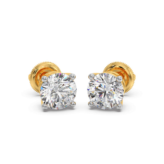 4 Prong Round-Cut 3.00 Ct Diamond Solitaire Studs