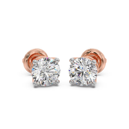 4 Prong Round-Cut 3.00 Ct Diamond Solitaire Studs