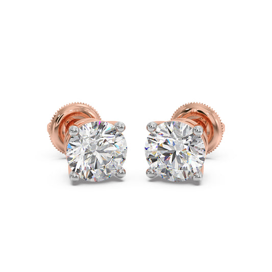 4 Prong Round-Cut 3.00 Ct Diamond Solitaire Studs