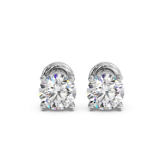 4 Prong Round-Cut 3.00 Ct Diamond Solitaire Studs