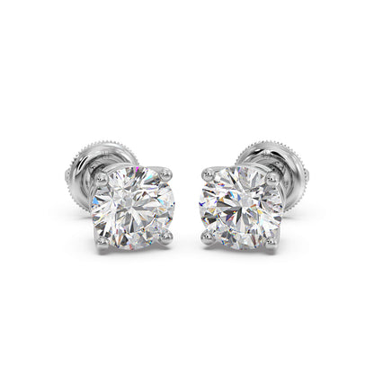 4 Prong Round-Cut 3.00 Ct Diamond Solitaire Studs