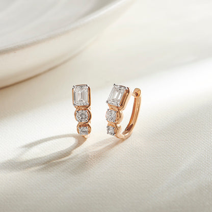 Emerald and Round-Cut Diamond Hoop Earrings