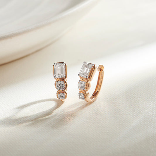Emerald and Round-Cut Diamond Hoop Earrings