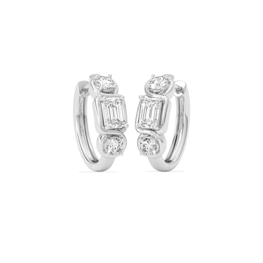 Emerald and Round-Cut Diamond Hoop Earrings