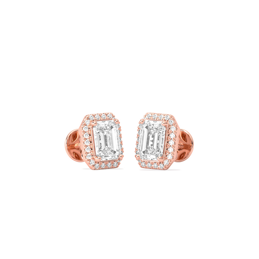Emerald-Cut Halo Classic Diamond Studs