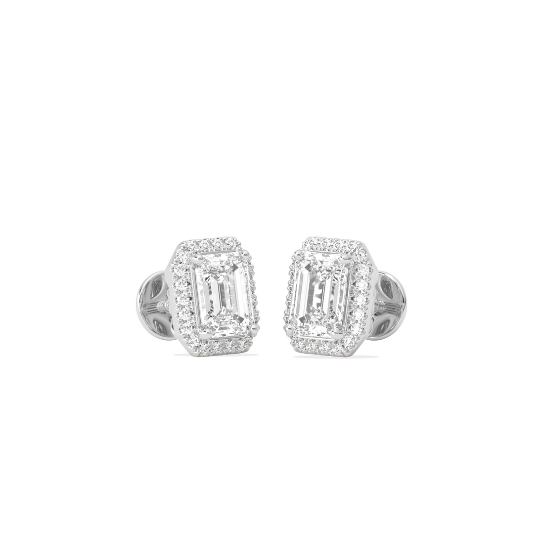 Emerald-Cut Halo Classic Diamond Studs