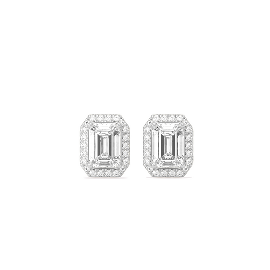 Emerald-Cut Halo Classic Diamond Studs
