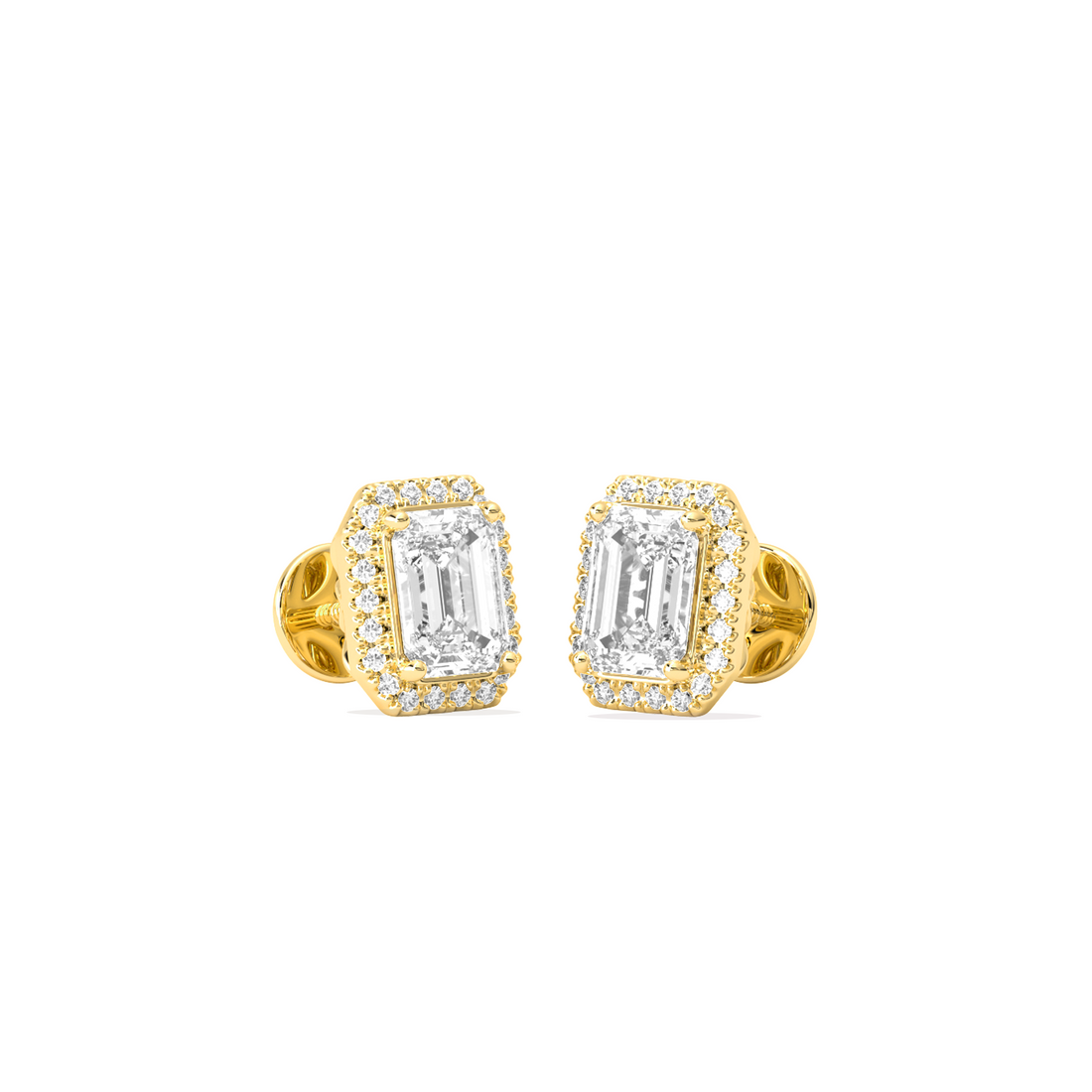 Emerald-Cut Halo Classic Diamond Studs