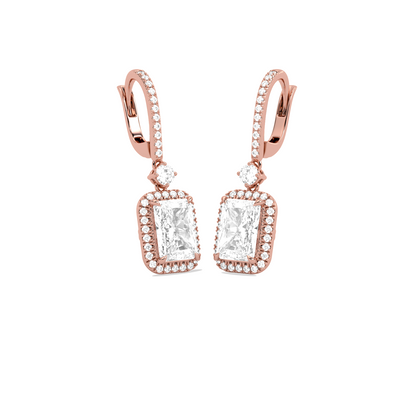 Radiant-Cut Classic Diamond Halo Drop Earrings