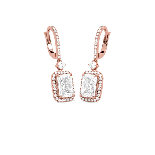 Radiant-Cut Classic Diamond Halo Drop Earrings