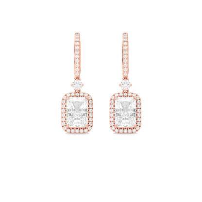 Radiant-Cut Classic Diamond Halo Drop Earrings