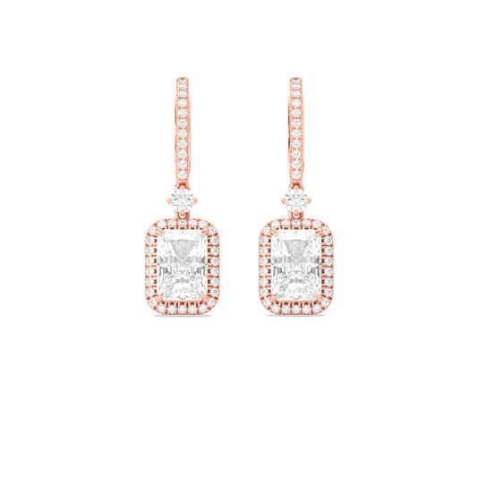 Radiant-Cut Classic Diamond Halo Drop Earrings