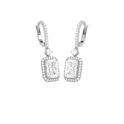 Radiant-Cut Classic Diamond Halo Drop Earrings