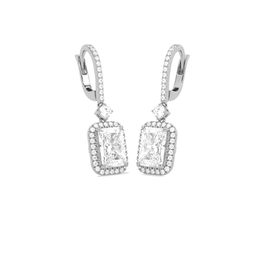 Radiant-Cut Classic Diamond Halo Drop Earrings