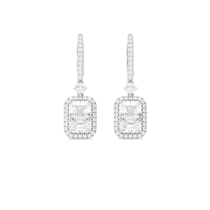 Radiant-Cut Classic Diamond Halo Drop Earrings