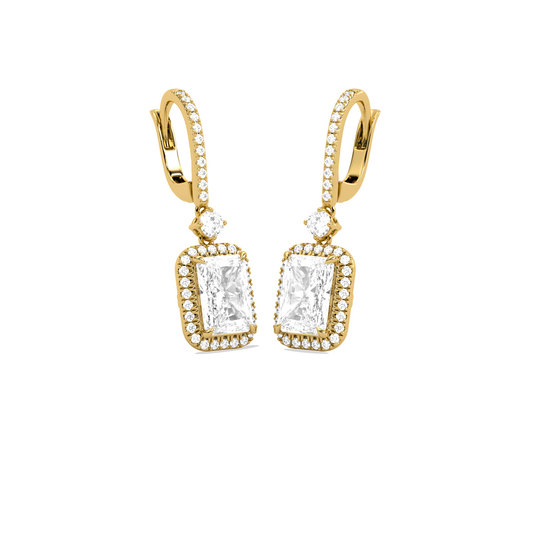 Radiant-Cut Classic Diamond Halo Drop Earrings