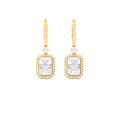 Radiant-Cut Classic Diamond Halo Drop Earrings
