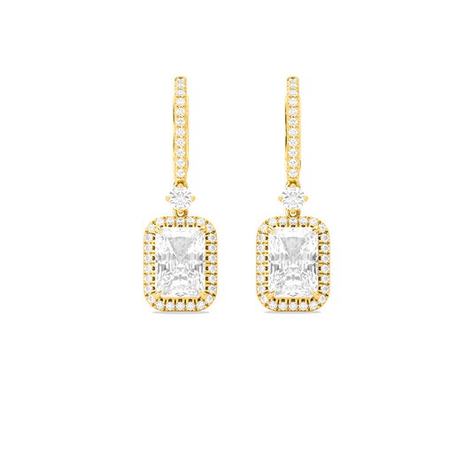 Radiant-Cut Classic Diamond Halo Drop Earrings