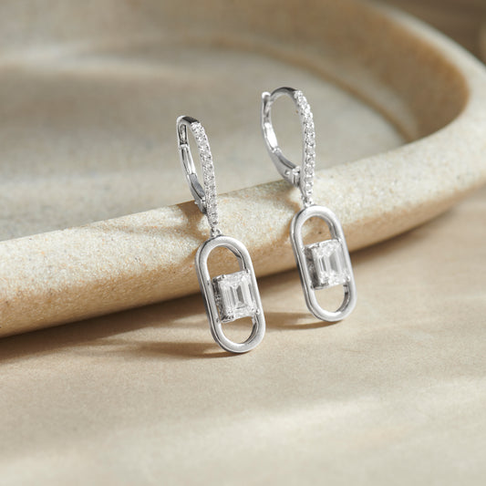 Elegant emerald cut diamond drop earring