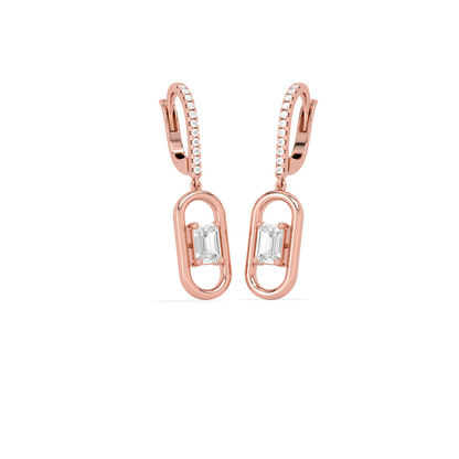 Elegant emerald cut diamond drop earring