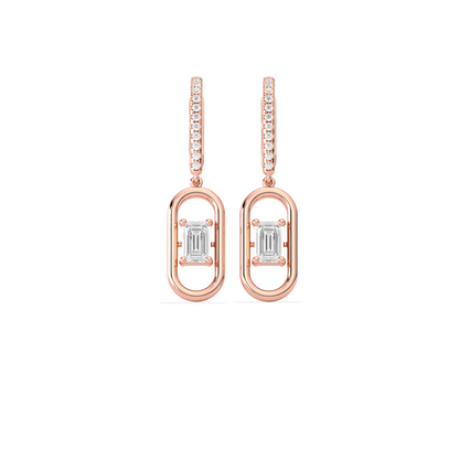 Elegant emerald cut diamond drop earring