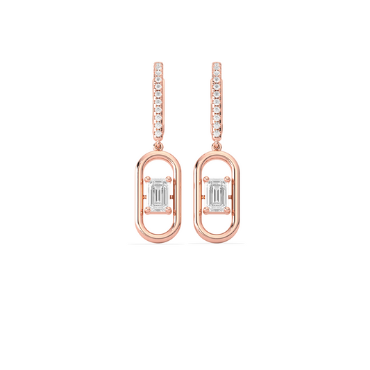Elegant emerald cut diamond drop earring