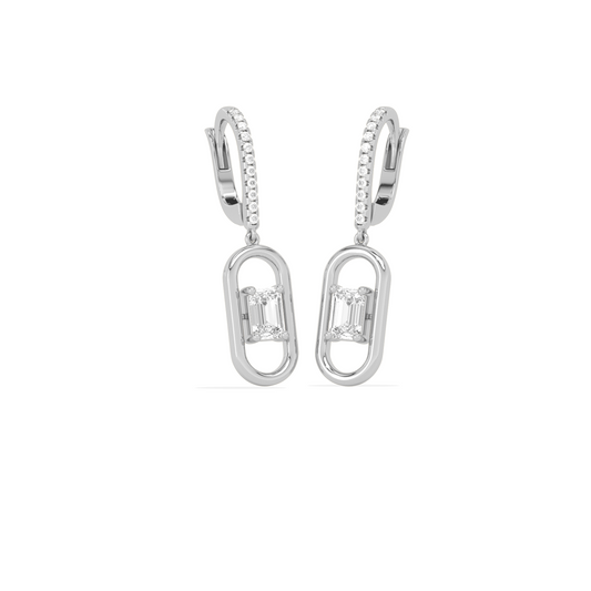 Elegant emerald cut diamond drop earring