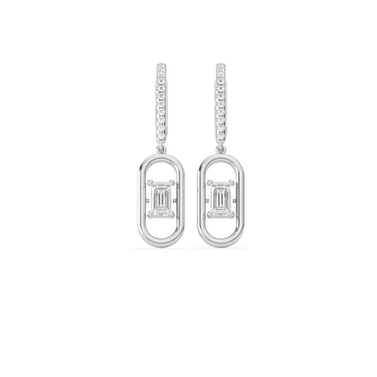 Elegant emerald cut diamond drop earring
