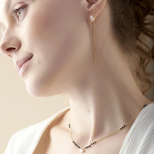 Oval-Cut Diamond Bezel Threader Earrings
