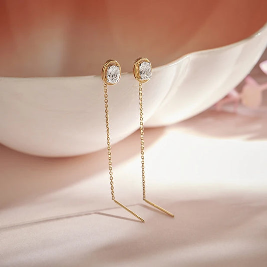 Oval-Cut Diamond Bezel Threader Earrings