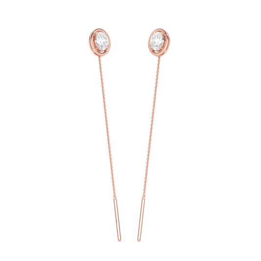 Oval-Cut Diamond Bezel Threader Earrings