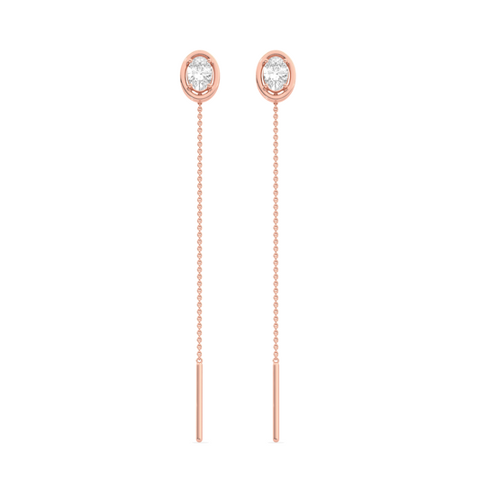 Oval-Cut Diamond Bezel Threader Earrings