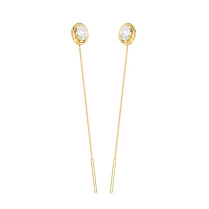 Oval-Cut Diamond Bezel Threader Earrings